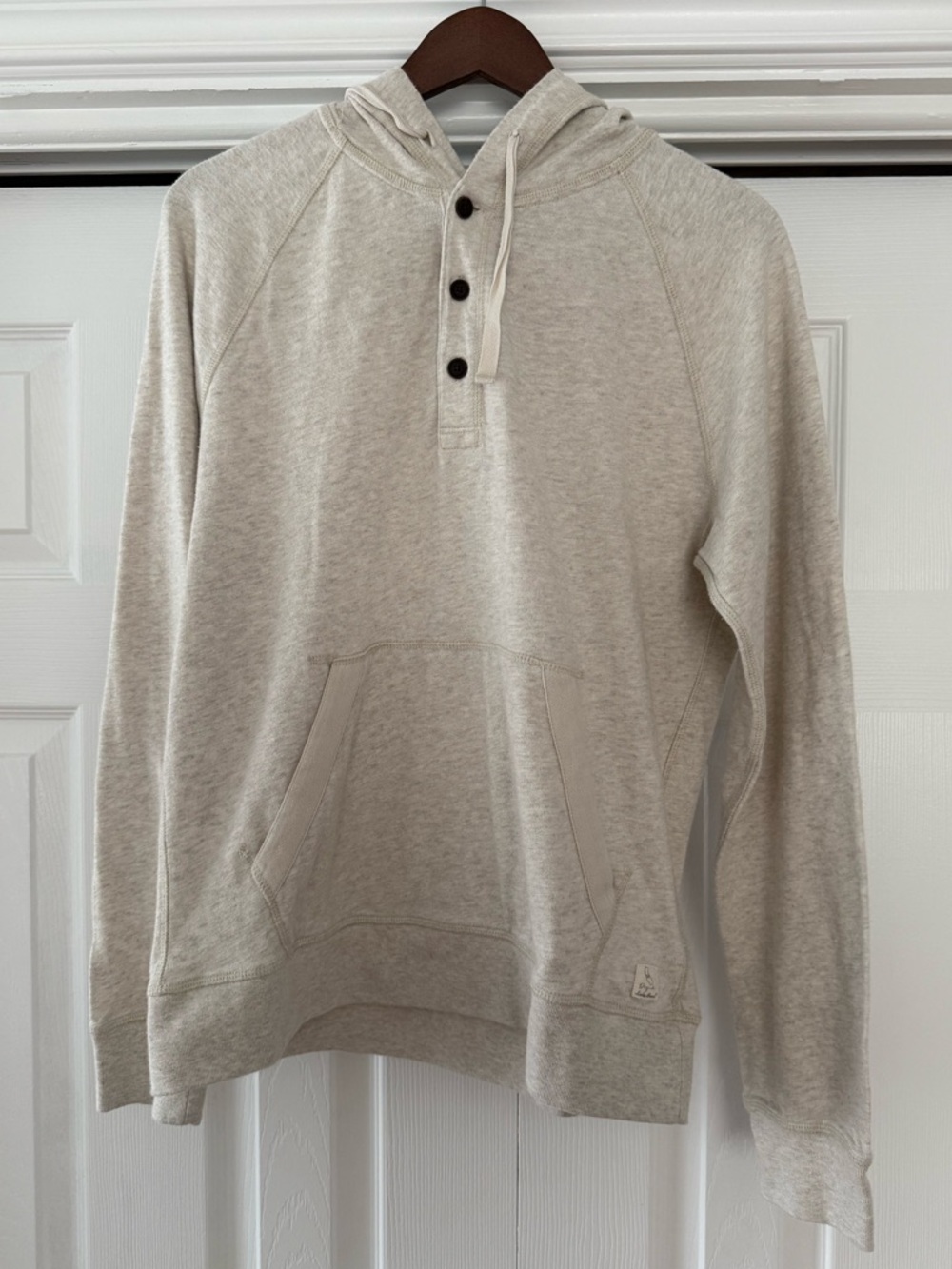 Lucky Brand Light Oatmeal-Gray Hooded Henley Sweatshirt